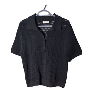 Babaton Aritzia Composure Sweater Crocheted Polo T-Shirt Black Size Medium